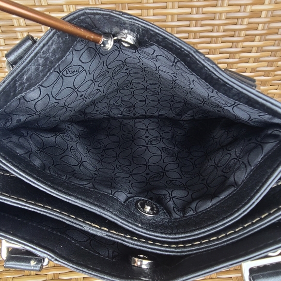 Fossil Shoulder Bag Handbag Purse Patchwork Leather Suede Black Brown Burgundy - Picture 16 of 16